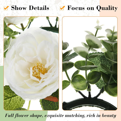 Yunlly 16 Set Rose Candle Rings Wreaths 3 Inch Center with Flameless LED Candles Artificial Rose Light Garland Fake Electric Votive Tealights Bulk Funeral Wedding Table Centerpieces Decor(White)