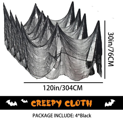 Kijamilee 4 Pack Halloween Creepy Cloths, Scary Spooky Cloth Creepy Gauze, 30 x 120inch Freaky Loose Weave Creepy Cloth, Decoration for Haunted Houses Props Halloween Wall Outdoor Indoor Decor (Black)