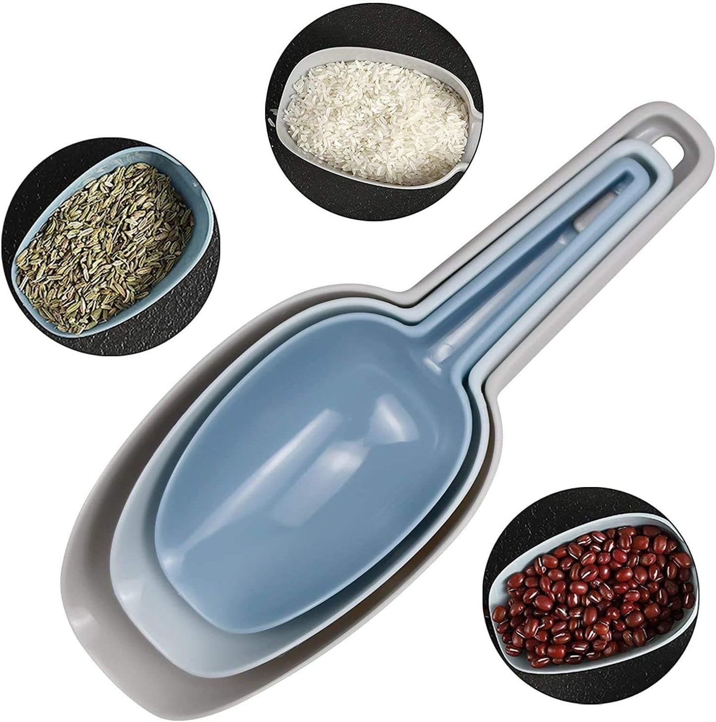 Dokpav Plastic Ice Scoop Set of 3, Multi-Purpose Kitchen Scoops for Canisters, Flour, Powders, and Dry Foods