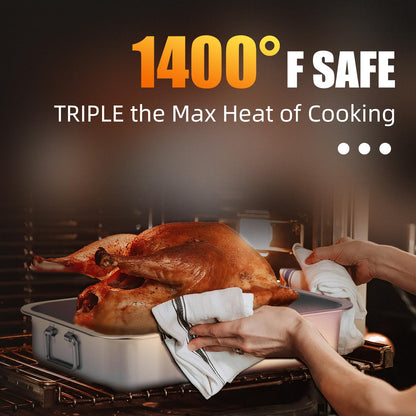 Stainless Steel Turkey Roasting Pan with Rack & Handles, Heavy Duty Food-Safe Turkey Pan Dishwasher Safe, Perfect for Cooking Turkey and Steak for Thanksgiving and Christmas (Standard)