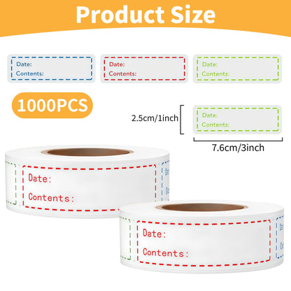 1000 Pcs Removable Freezer Labels, 1 x 3 Inch Food Labels for Food Containers, Food Date Stickers, Easy to Clean Write On Refrigerator Freezer Paper Labels, No Residue for Kitchen
