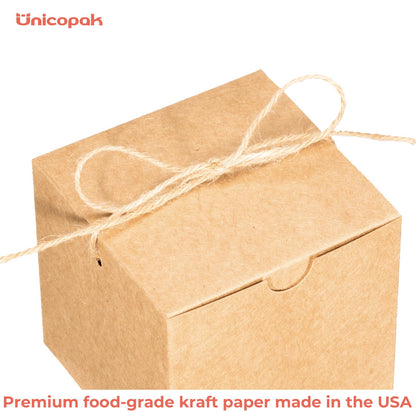 UnicoPak 30 Pack 5x5x5 Small Gift Boxes with Lids & Twine - Premium USA Kraft Cardboard - Pop-Up Easy Assembly Gift Boxes for Mugs, Candles, Ornaments & Christmas