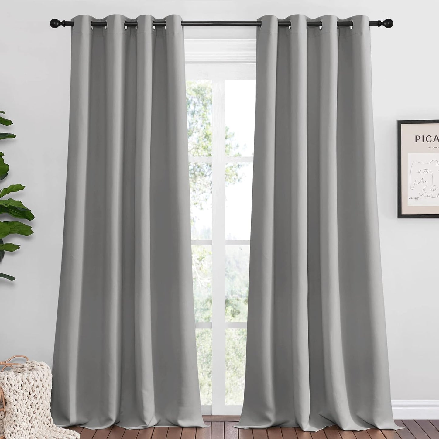 NICETOWN Silver Grey Room Darkening Curtain Panels - 120" Long | Heat-Blocking Drapes for RV & Studio, 55" Width, Set of 2
