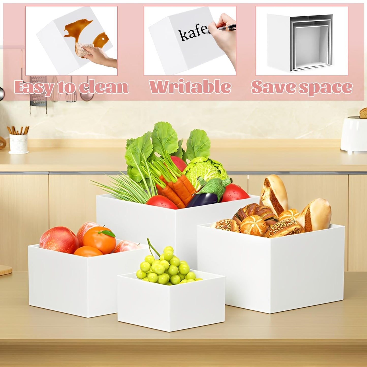 MIVIDE 6 Pack Buffet Risers, White Food Risers for Buffet Table, Food Display Risers for Party, Acrylic Cube Display Nesting Risers with Hollow Bottoms for Catering Dessert Collectibles Jewelry (Size 5",6",7",8",9",10")