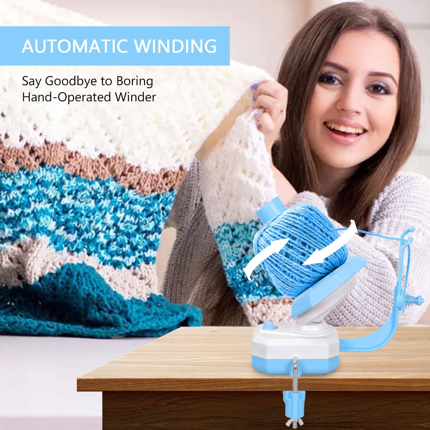 Electric Yarn Ball Winder,Yarn Winder for Crocheting,10oz Large Capacity Automatic Yarn Cake Winder Wool Spinner Roller for Crochet Lovers,Dual-Spring Strong Tension Stepless Speed Yarn Spinner
