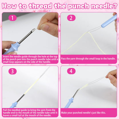 Pink Punch Needle Coaster Kit Strawberry Bow Floral Pattern Coasters Easy Punch Needle Embroidery Kit for Adults Beginner DIY Tufted Pads with Adhesive Felt Yarns Tools Embroidery Hoop Instruction