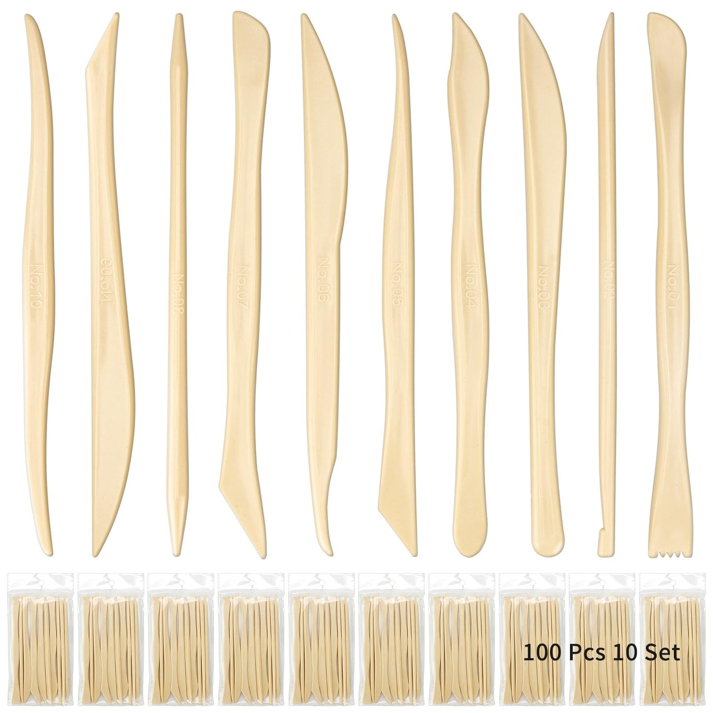 Decorniqu 100 Pcs 10 Set Plastic Clay Sculpting Tools Double Ended Pottery Modeling Clay Tools Reusable Polymer Carving Cutters Supplies for Carving Styling Embossing Air Dry Clay Crafts