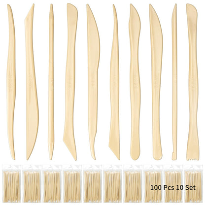 Decorniqu 100 Pcs 10 Set Plastic Clay Sculpting Tools Double Ended Pottery Modeling Clay Tools Reusable Polymer Carving Cutters Supplies for Carving Styling Embossing Air Dry Clay Crafts