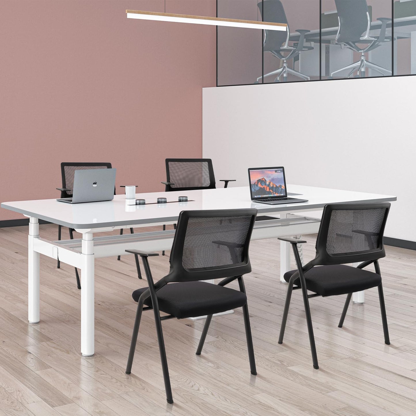 CLATINA Stackable & Foldable Office Chairs with Ergonomic Lumbar Support and Thickened Seat Cushion, Folding Mesh Fabric Reception Guest Chair for School Church Conference Waiting Room Black (6 pk)