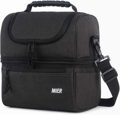 MIER Large Insulated Lunch Box - Dark Grey Cooler Tote Bag for Men, Women, Double Deck Cooler