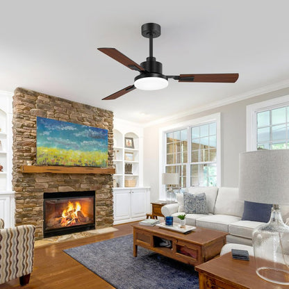 ZYD Ceiling Fans with Lights, 52 Inch Ceiling Fan with Light and Remote, Farmhouse Black Fan with Quiet Reversible DC Motor, 3 Blade LED Ceiling Fan with Light for Living Room, Bedroom, Family Room