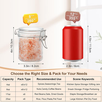 8 oz, Small Glass Jars with Lids Airtight Clamp Lid Glass Storage Jars, Thick Lead-Free Glass Containers for Pantry