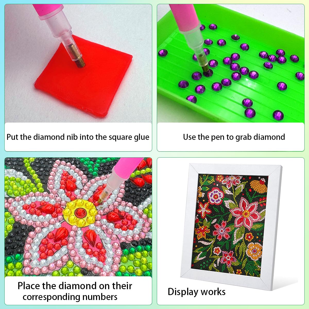 QIOUOL Flower Diamond Art Painting Kits for Kids Adults Beginners with Wooden Frame Girls Art Crafts Rhinestone Gem by Number Kits,Diamond Art Kits for Teens,Birthday Gifts and Office Decor