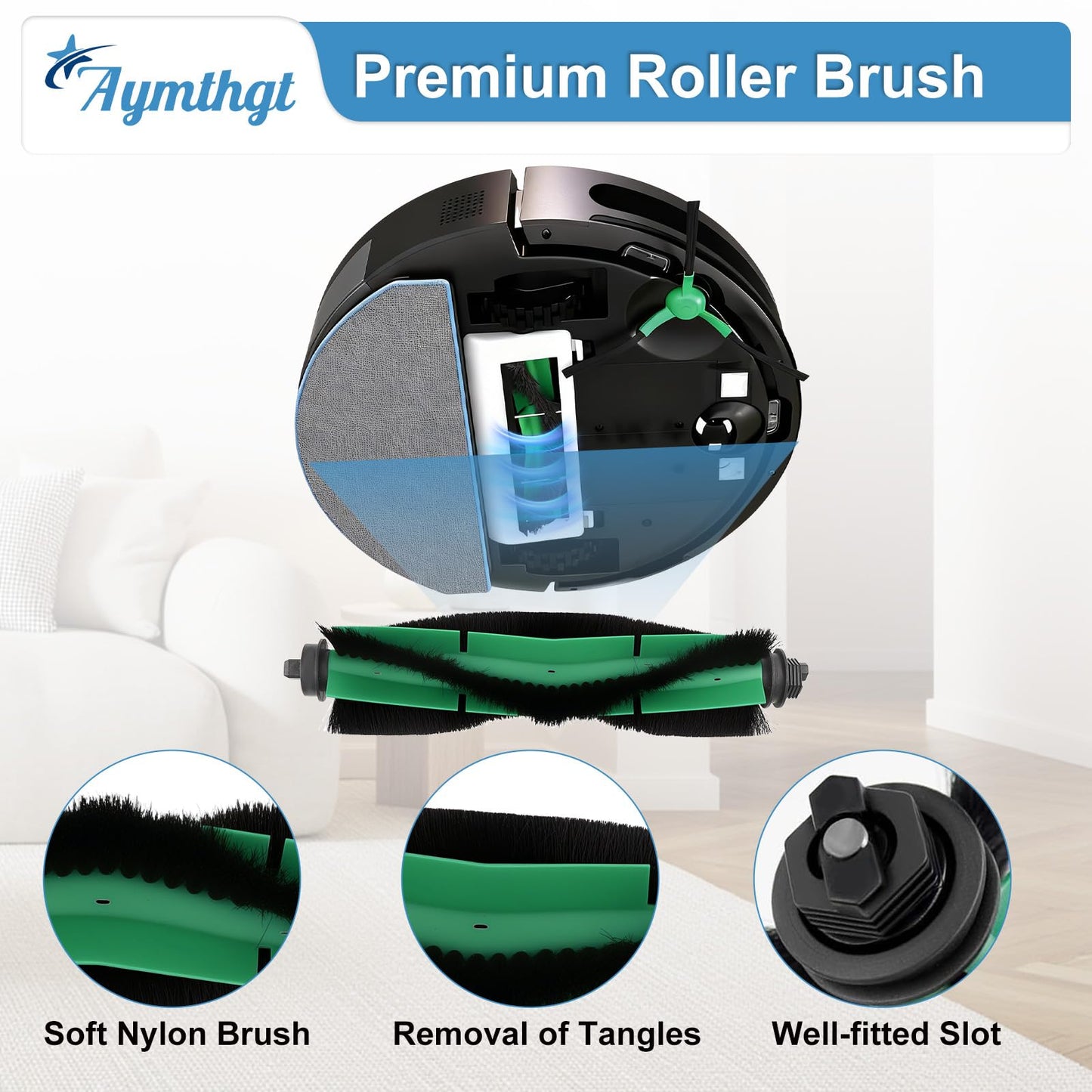 Aymthgt 19 PCS Q0520 Replacement Parts for iRobot Roomba 104/Q0520/Q052/105 Vac/105 Combo Vacuum,2 Roller Brush, 6 Side Brushes, 6 HEPA Filters, 4 Dust Bags and 1 Clean Brush
