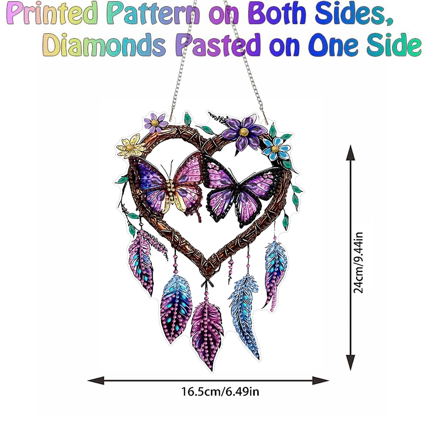 DIY Hanging Diamond Art Kits for Adults, butterfly Dream Catcher Diamond Painting Kits, Special Shaped Rhinestone, Acrylic 5D Gem Art Craft Window Pendants Home Garden Wall Hanging Ornament Kits