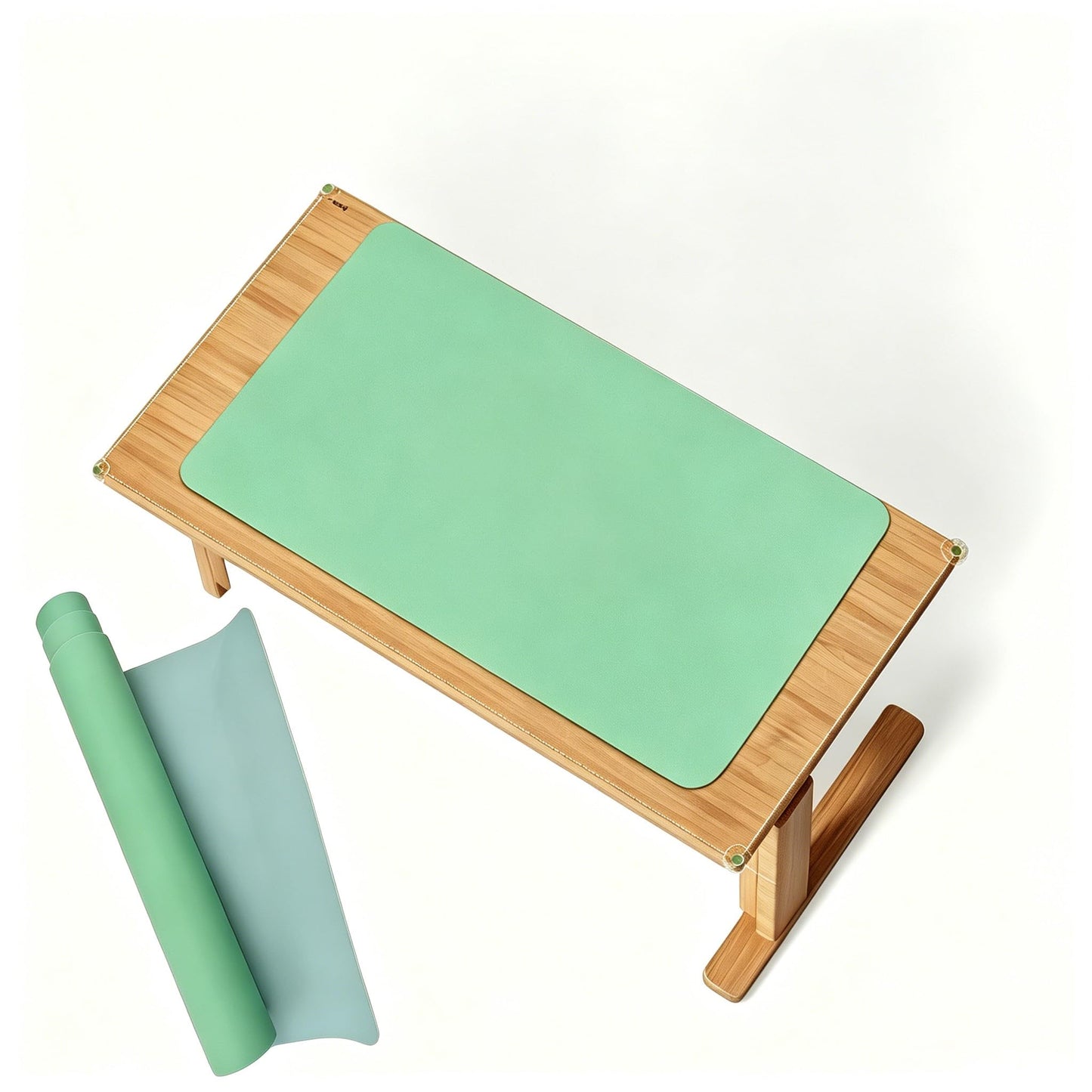 Reversible Silicone Table Mat - 2-in-1 Desk Pad & Silicone Craft Mat Eye-Care Green Painting Mat & Blue Leather Desk Mat，Waterproof Washable Art Mat for Drawing, Clay, Crafts（80 * 40CM）