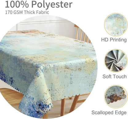 54x86 Inches Mid Century Tablecloth, Yellow and Blue Abstract Modern Art, Spill Proof and Oil Proof Fabric Table Cover
