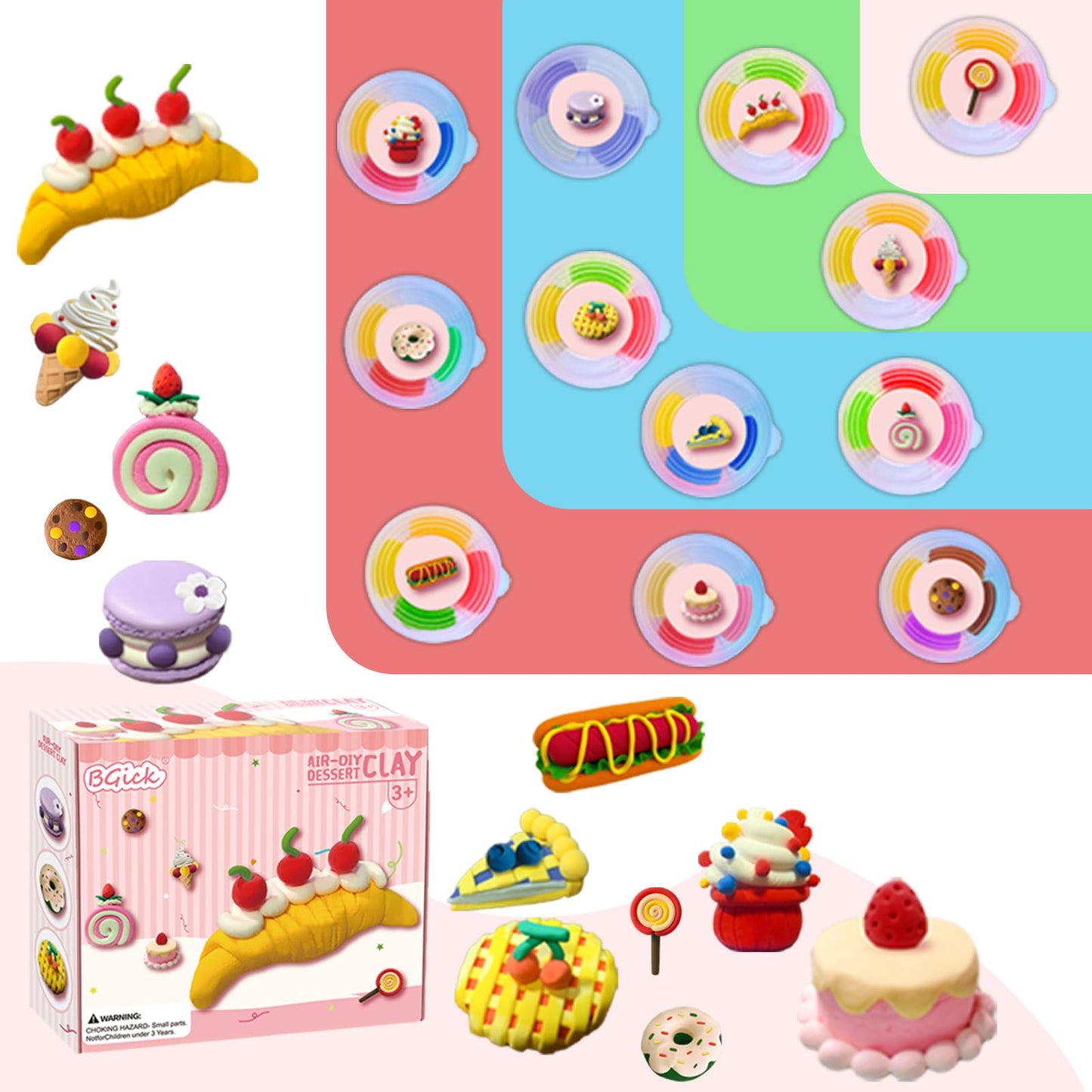 Air Dry Clay for Kids, Cake Themed, DIY Model Magic Clay with Sculpting Tools and Tutorials, 12 Boxes Modeling Magic Soft Clay Art Sculpting Supplies, Arts and Crafts Gift for Kids