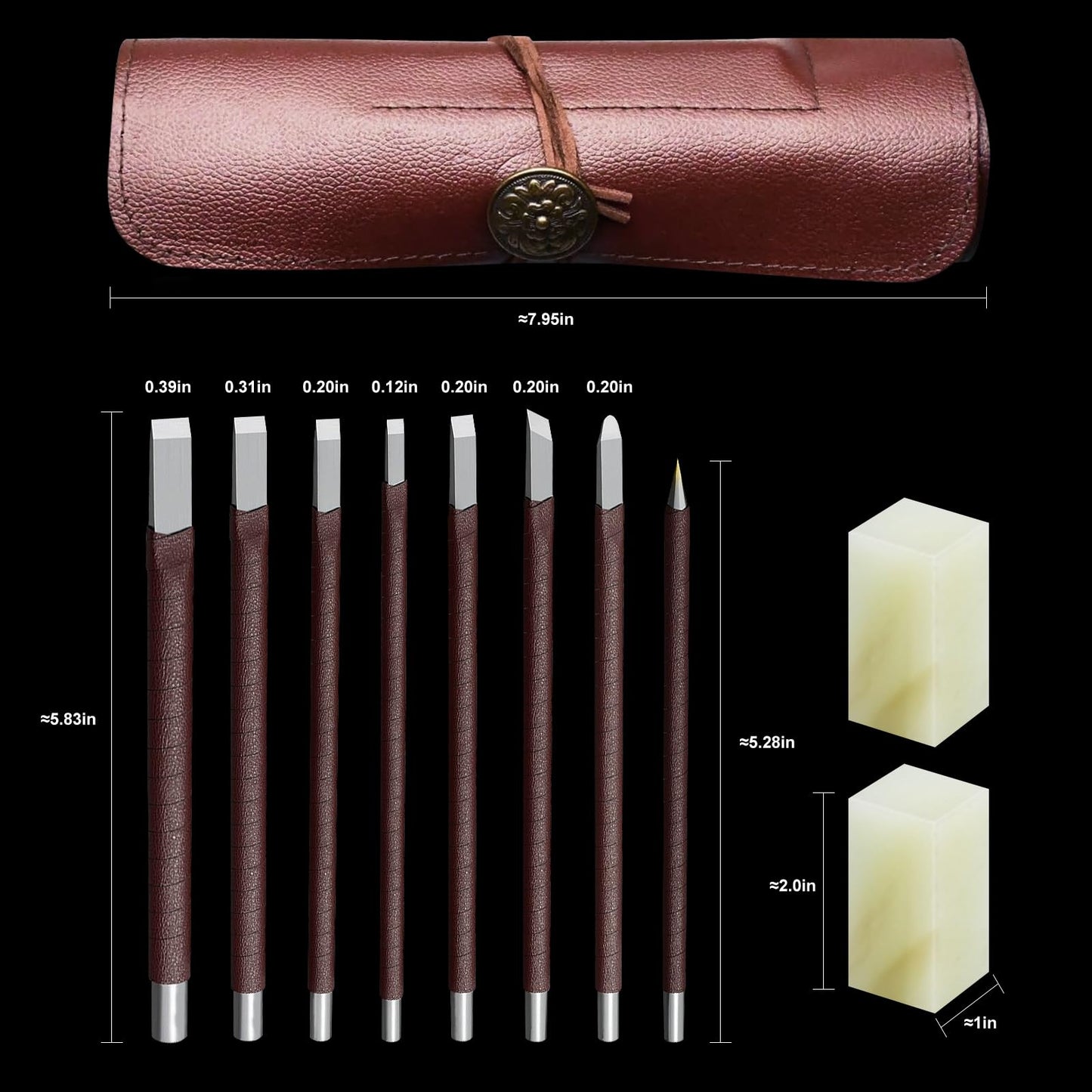 BAIQI Tungsten Steel 8 Pcs Hand Carve Tool Kit for Enthusiast to Engrave Soft Limestone and SlateStone Alabaster Wood Soap Stone Seal Sculpture DIY Craft (10 PCS Carve Tool Set)