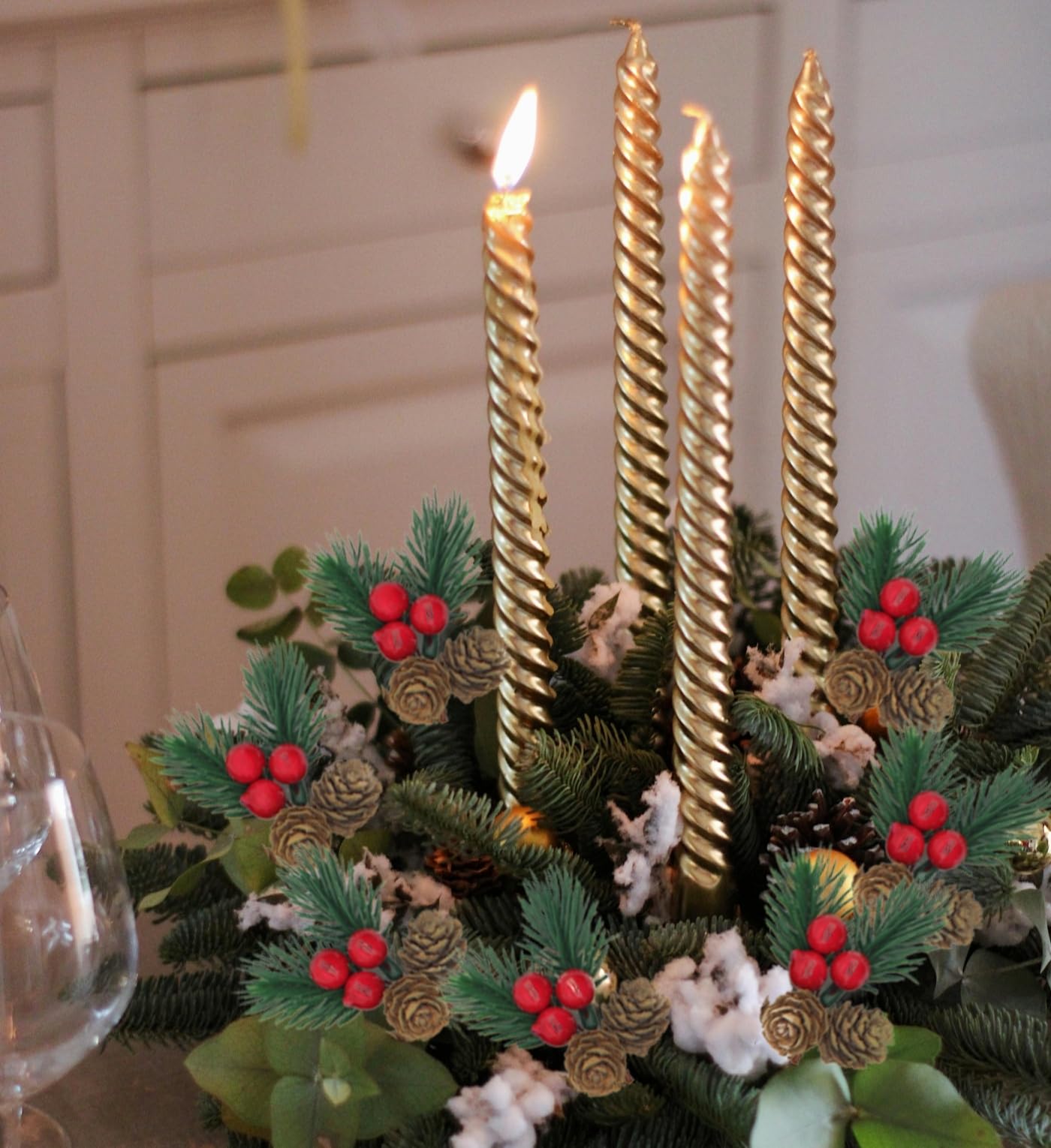 YGbridge Christmas Floral Picks, 30Pcs Pine Cone Holly Berry Stems for Crafts, Artificial Christmas Picks and Sprays, Red Berry Branches Greenery for Christmas Home Decor, Garland, Wreath (30)