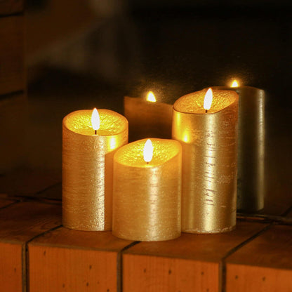COVEGE Gold Flameless Candles with Remote, Flickering Real Wax Battery Operated Candles with Timer, Set of 3 LED Pillar Candlesfor Home Room Decor Christmas Decoration
