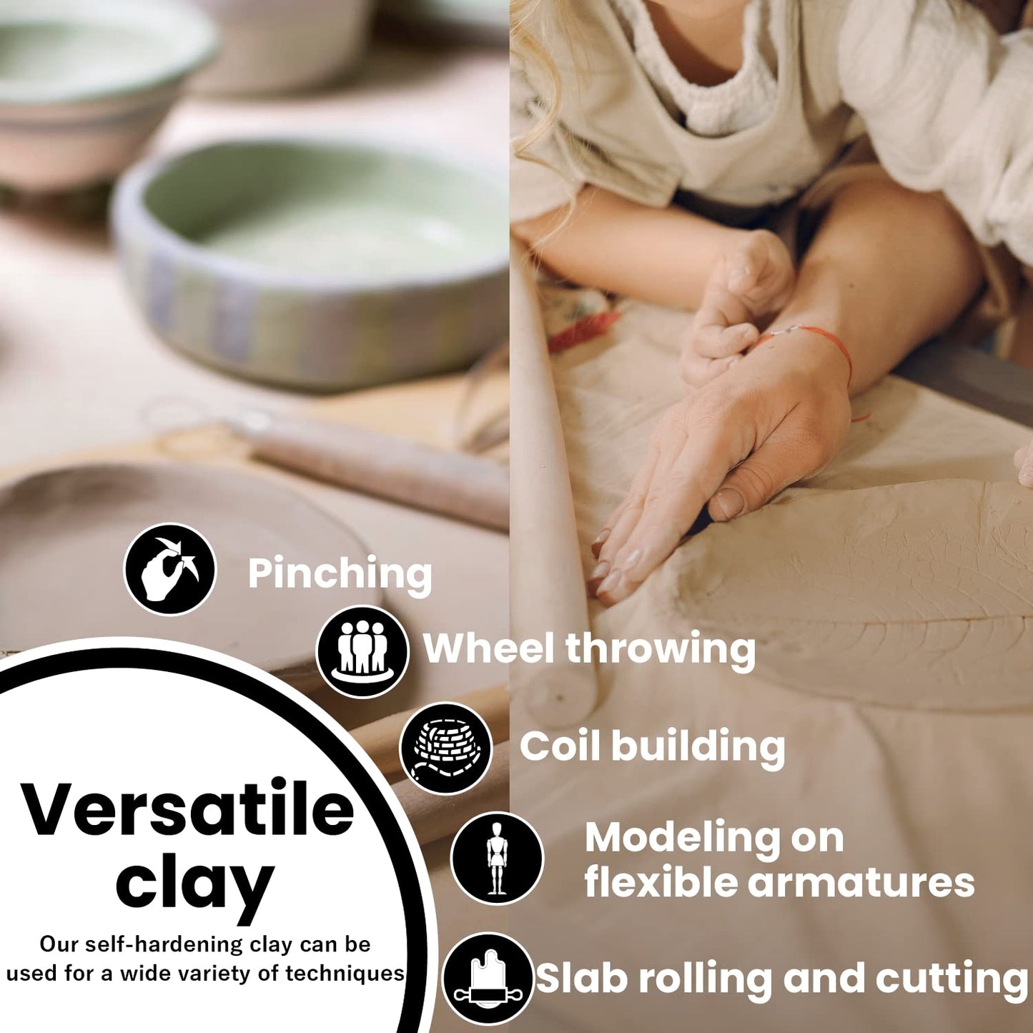 Old Potters Premium Air Dry Clay, White, 10 lbs, All Natural Modeling Clay. Ideal for Beginners and Advanced Sculptors.