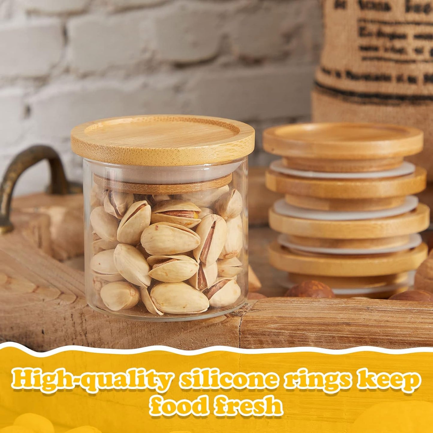 6 Pack Set Tessco for you Yogurt Jar Lids Bamboo Wood Lids with Silicone Sealing Rings Compatible with Oui Yogurt Jars
