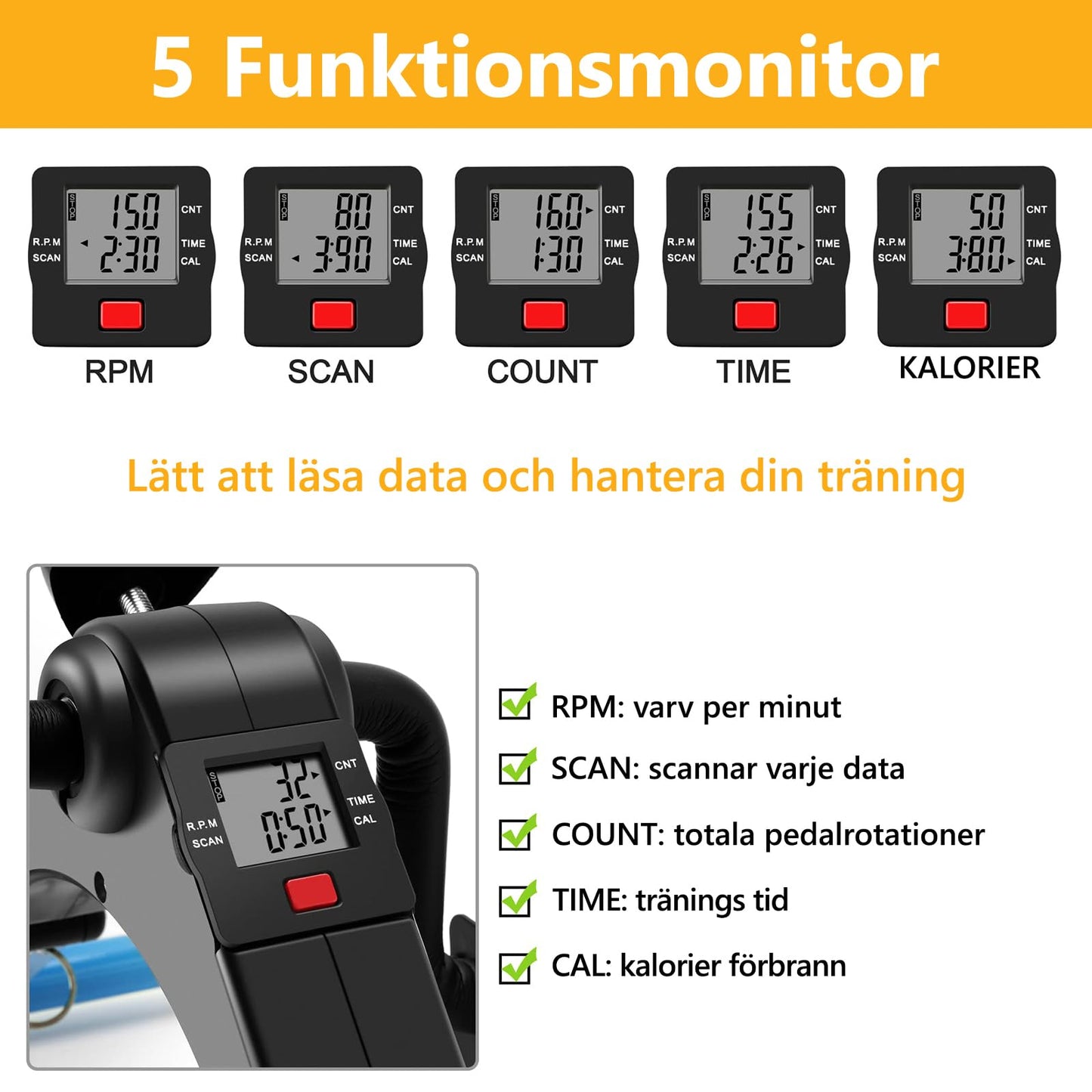 Pedal Exerciser Leg and Arm Exercise Bike with LCD Monitor Foldable (black/blue)