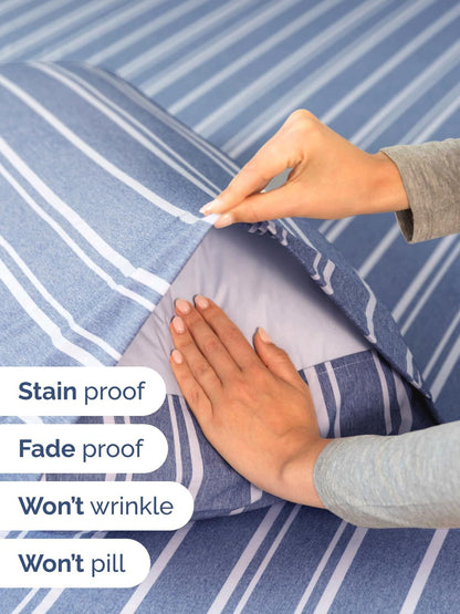 Skiennix Extra Deep King Sheet Set - 6-Piece Breathable Cooling Bedding - Soft, Wrinkle-Free Blue Stripes