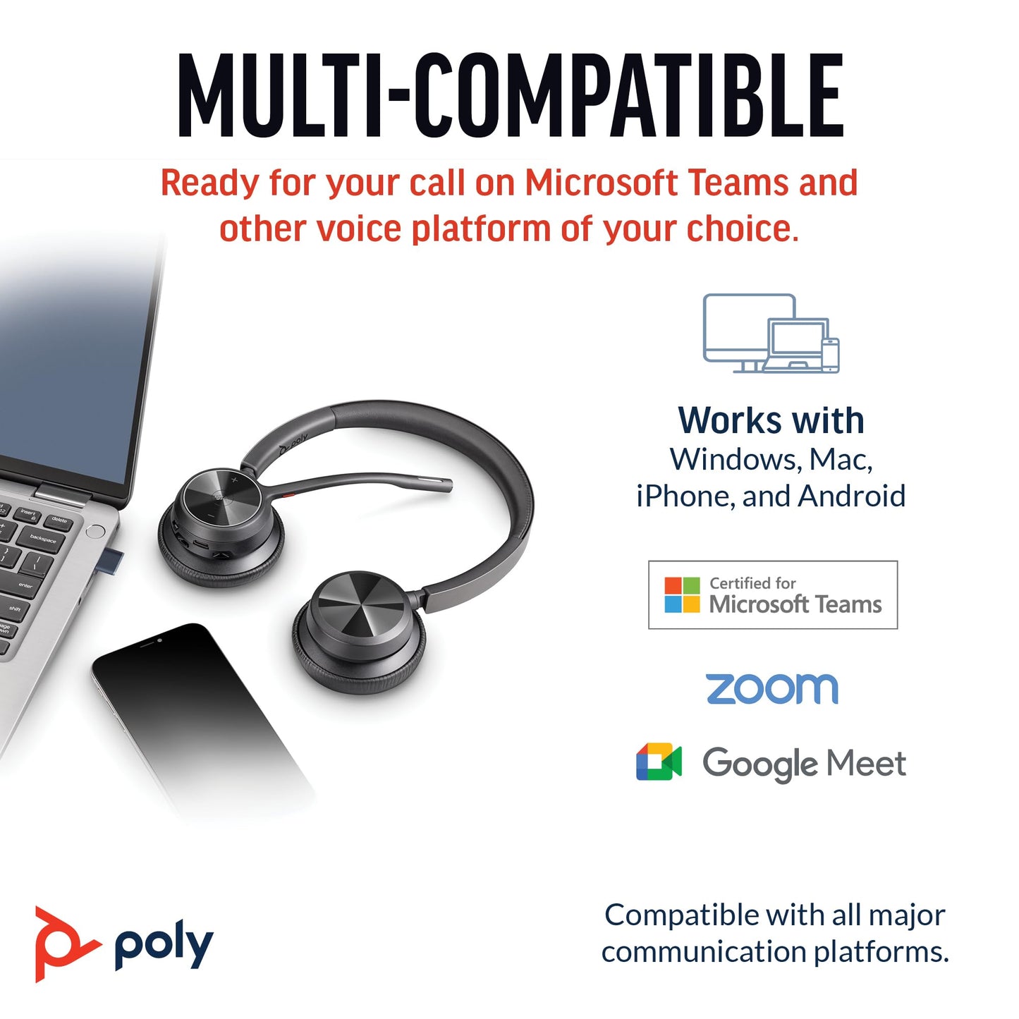 Poly Voyager 4320 UC Wireless Headset & Charge Stand (Plantronics) - Stereo Headphones w/Noise-Canceling Boom Mic - Connect PC/Mac/Mobile via Bluetooth-Works w/Teams (Certified), Zoom-Amazon Exclusive