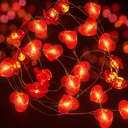 Aogist 50LED Valentine's Day Fairy Lights -16ft Super Bright 3D Red Heart String Light Battery Operated Mather's Day Gift Decor for Indoor/Outdoor Party Home Yard Tree Decor,1 Pack