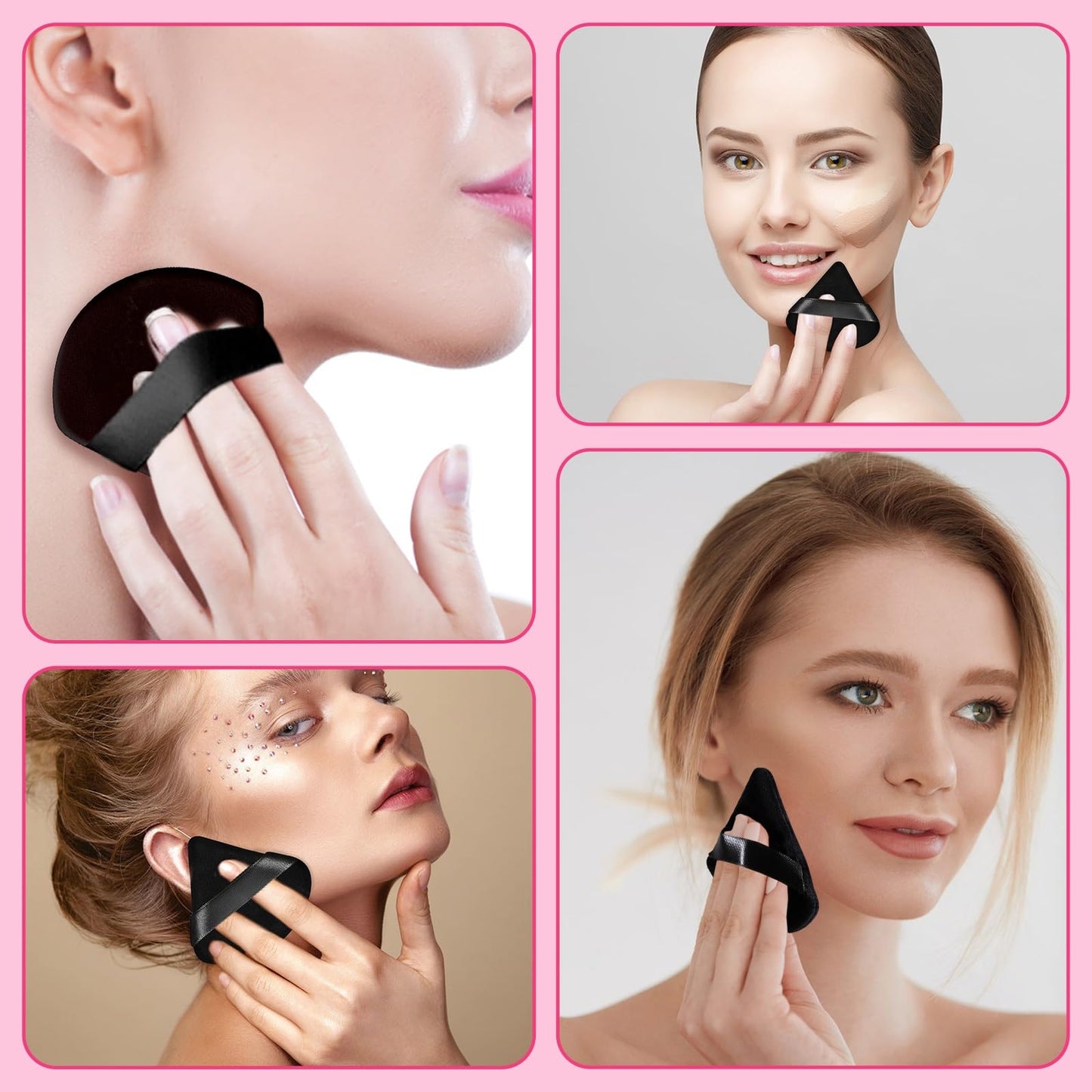 Pimoys 6 Pieces Powder Puff Face Makeup Sponge Soft Velour Triangle Powder Puffs Beauty Sponge Stocking Stuffers for Loose Powder (Black, Pink)