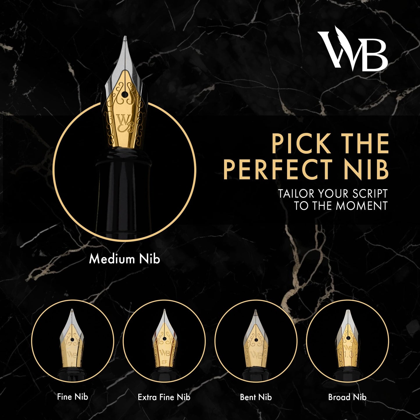 Wordsworth & Black Fountain Pen Set, Medium Nib, Includes 24 Ink Cartridges and Ink Refill Converter, Gift Case, Journaling, Calligraphy, Smooth Writing Pens [Black Gold], Perfect for Men and Women
