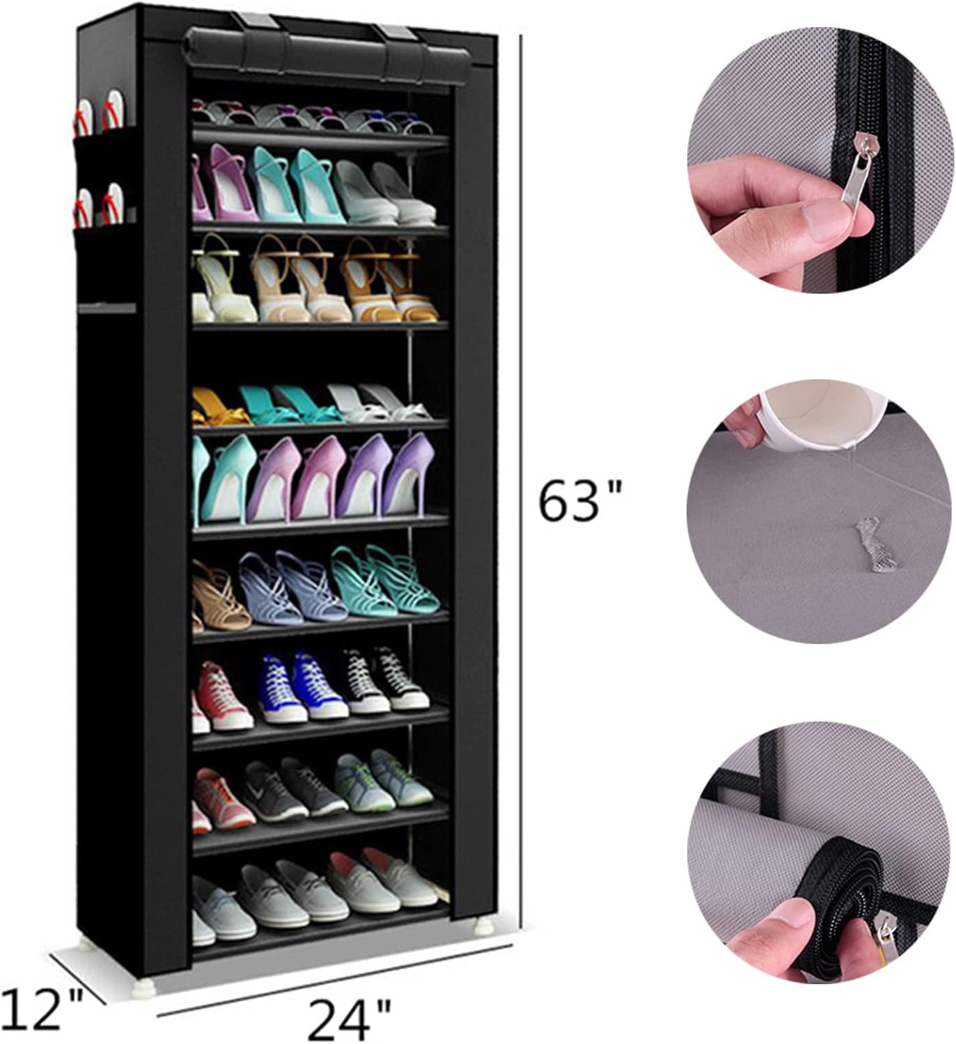 9-Tier Closet 27 PENGKE Shoe Storage Organizer with Dustproof Cover - Cabinet Shelf Holds up to Pairs - for Doorway