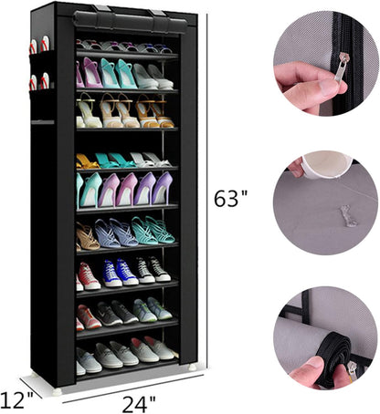 9-Tier Closet 27 PENGKE Shoe Storage Organizer with Dustproof Cover - Cabinet Shelf Holds up to Pairs - for Doorway