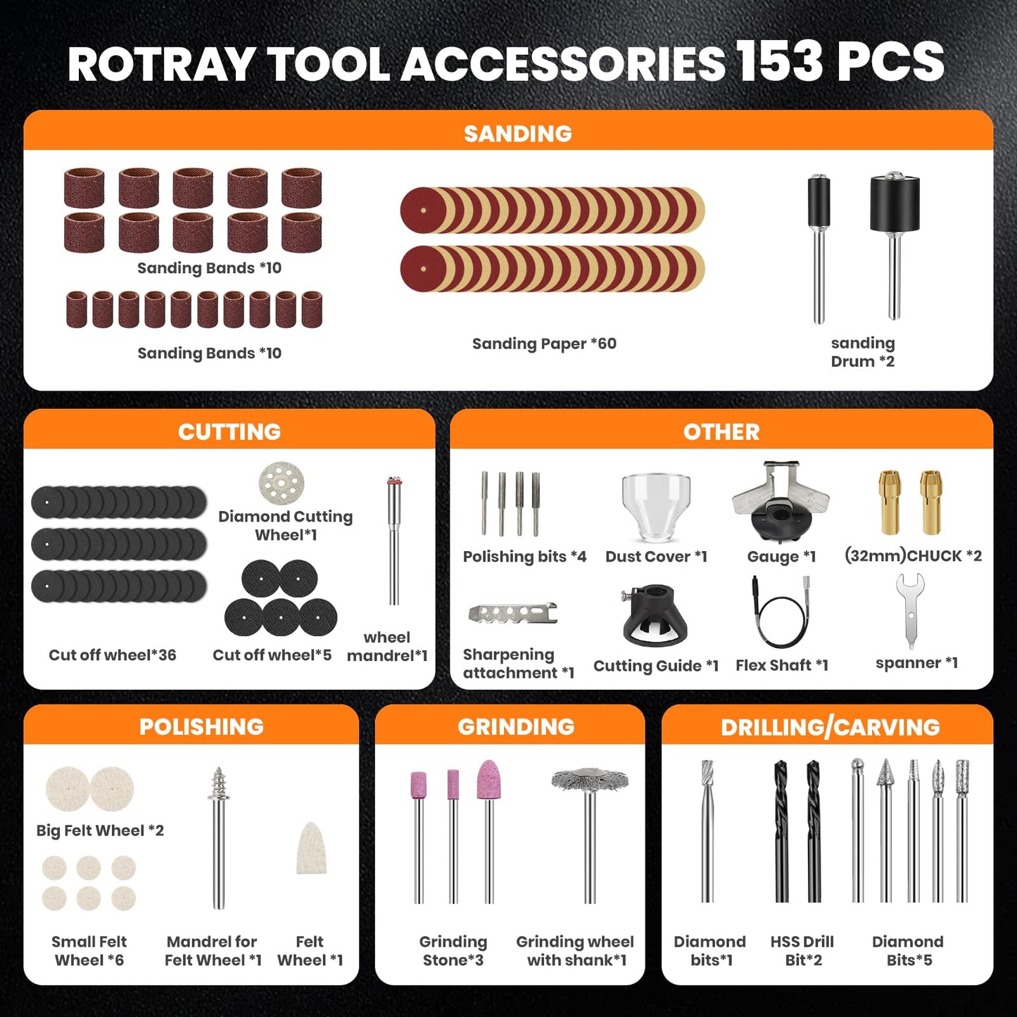HARDELL 180W Corded Rotary Tool Kit 6 Variable Speeds with Flex Shaft, Chainsaw Sharpener, 8000-35000RPM 153pcs Accessories Kit for Sanding, Polishing, Cutting, Engraving,Carving, DIY Crafts