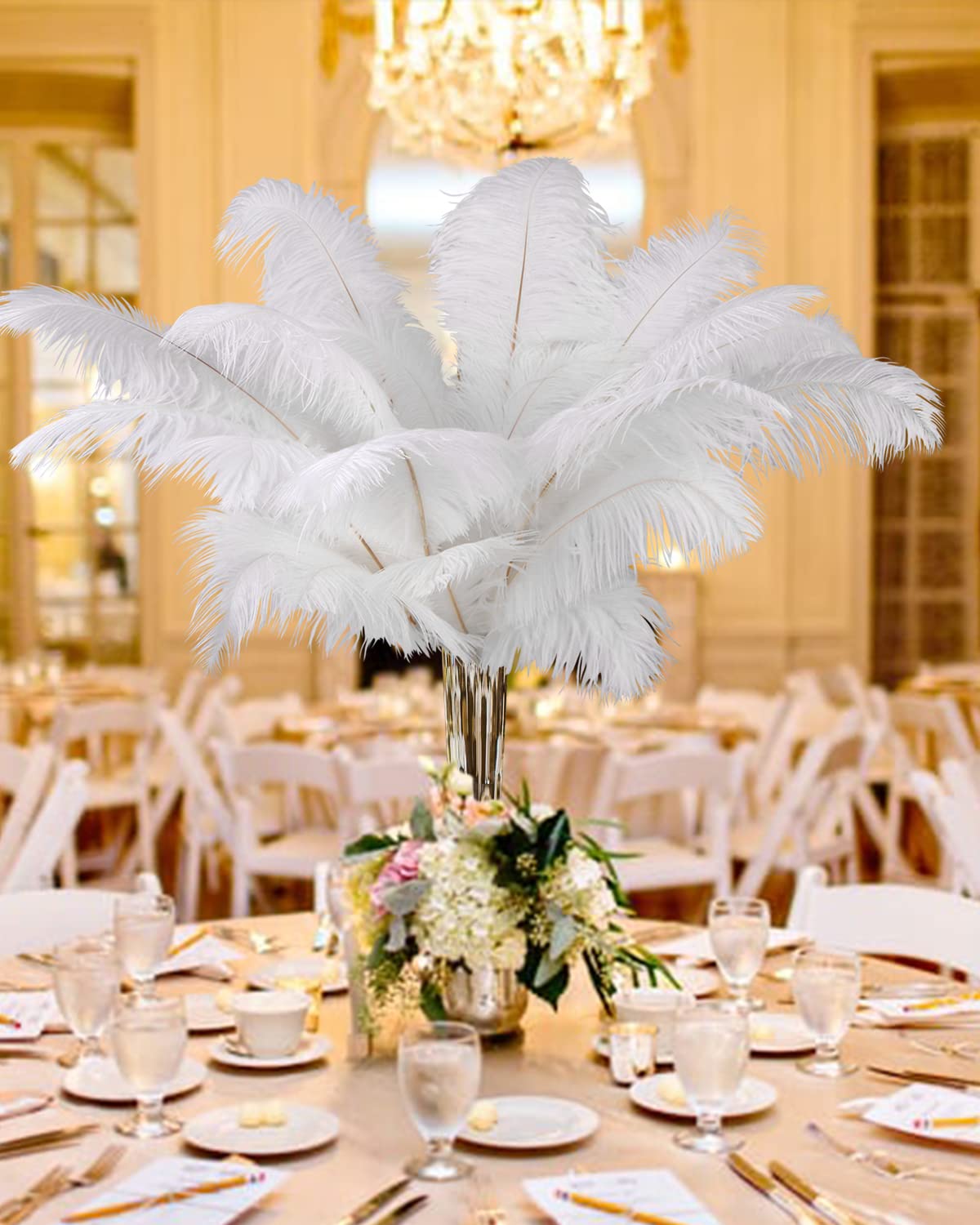 VIJIV Natural White Large Ostrich Feathers Bulk 10 Pieces - Making Kit 28 Inch Long Feathers for Crafts Flowers Vase Home Decorations Wedding Party Centerpiece Floral Arrangement