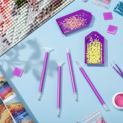 Affrolling 180 Pcs 5d Diamond Art Painting Tools and Accessories Kits Include Drill Pens with 3 Drill Sizes, Plastic Diamond Trays, Glue Clay, Rhinestone Art Painting DIY Accessories(Purple)