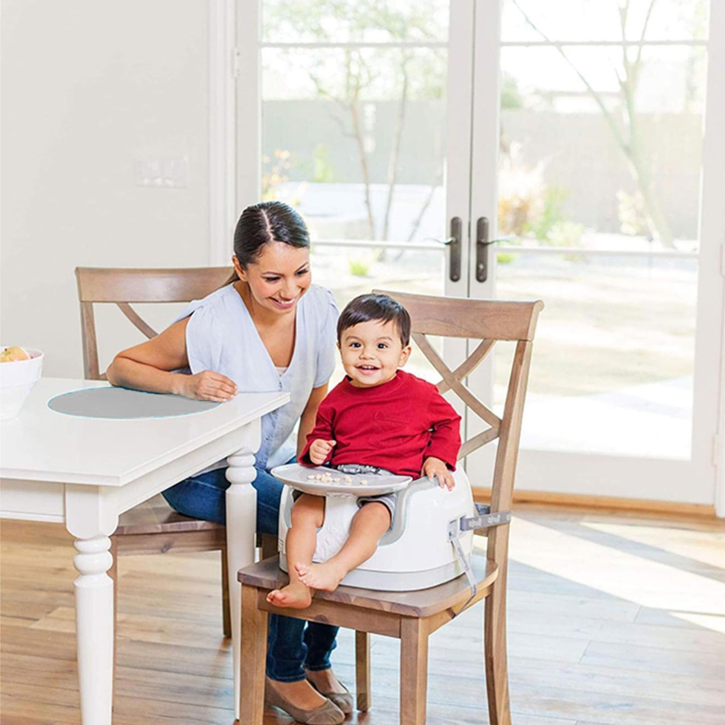 Bumbo 3-in-1 Multi-Seat for 6 to 36 Months, Travel Baby Feeding & Play Floor Seat, All-in-One Portable Booster with Tray & Toddler High Chair, Cool Grey
