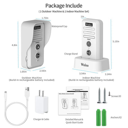 Wuloo Wireless Intercom Doorbell Chime for Home Intercomunicador (1&1-White)