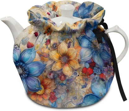 Hippie Floral Tea Pots Cosy Cotton Kettle Dust Cover, Insulated Breakfast Pot Cover for Kitchen Tea Cozies