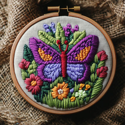 DIY Punch Needle Kits Purple Butterfly and Flowers Easy for Beginners Punch Needle Embroidery Set with Hoop Stamped Pattern for Craft Lovers and Home Decor-8
