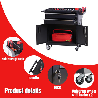 TANKSTORM Tool Chest Heavy Duty Cart Steel Rolling Tool Box with Lockable Doors (TZ12 Black)