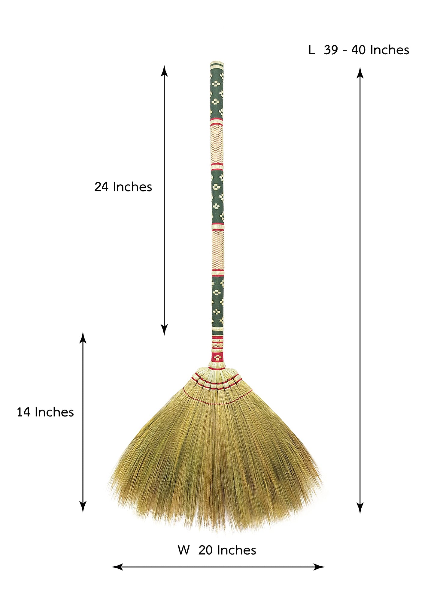 Thai Vintage Retro Grass Broom Stick, Asian Straw for Wedding Jumping, Witch, House, Long With Solid Wood Handle - Primitive Sweeping Dirt Dust Garbage