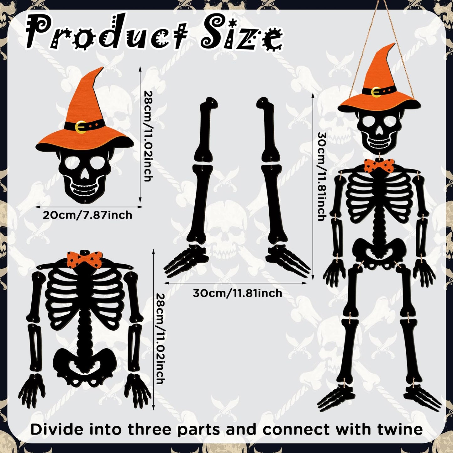 Wesiti Skeleton Halloween Door Hanger Skull Wooden Sign Halloween Skeleton Decorations Door Hanger Sign Rustic Front for Spooky House Wall Decorations