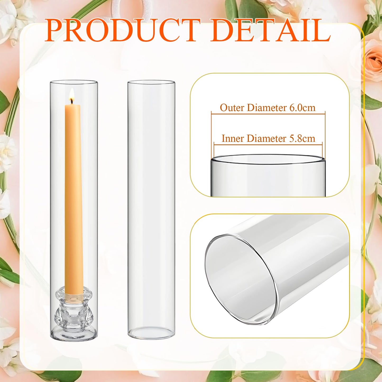 Teenyyou 96 Set Glass Hurricane Candle Holders Bulk 12.6" Open Ended Glass Candleholder Tube Shape Bottomless and 2.2" Taper Clear Candlestick Holders for Wedding Table Centerpiece (Clear)