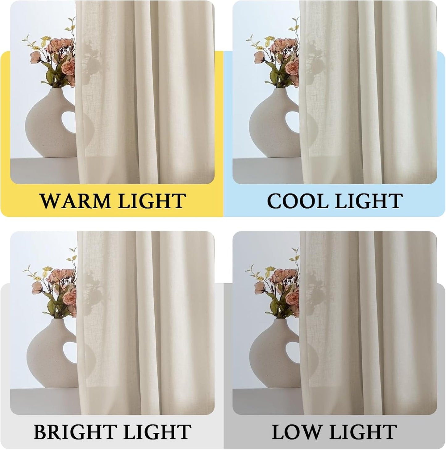 H.VERSAILTEX 63 Inch Tie Up Linen Curtains, Natural Textured Privacy Curtain, Multi Hanging Ways, 42x63