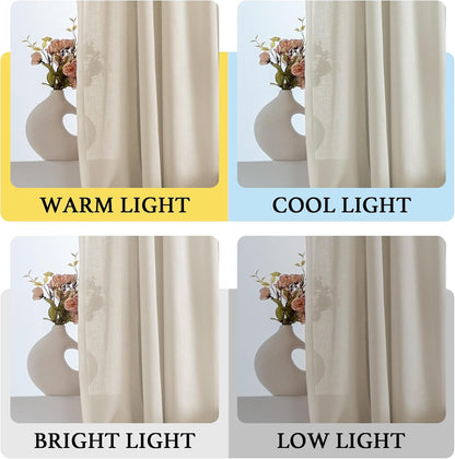 H.VERSAILTEX 63 Inch Tie Up Linen Curtains, Natural Textured Privacy Curtain, Multi Hanging Ways, 42x63