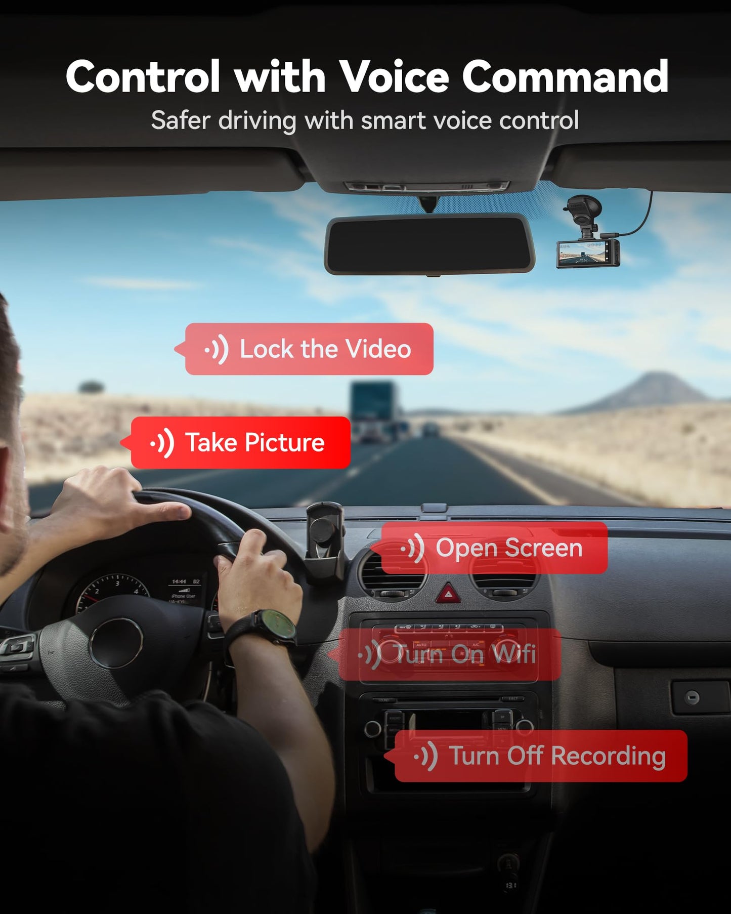 REDTIGER 4K Dash Cam Front and Rear, STARVIS 2 Sensor, Touch Screen 3.18", 128GB Card Included, Voice Control, 5.8GHz WiFi Car Dash Camera, GPS, Night Vision, Emergency Lock, Parking Mode (F7N Touch)