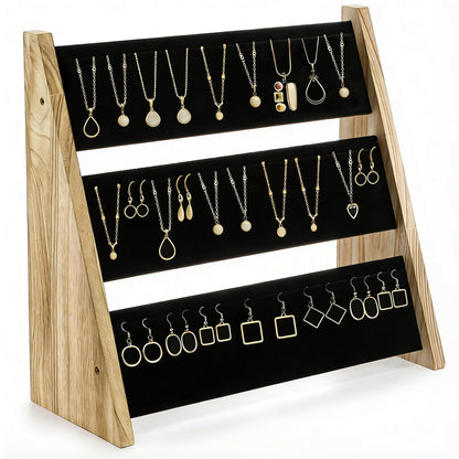 Acshio 3 Tier Necklace Display Stand, Wood Necklace Holder Organizer with Velvet, 72 Slot Tabletop Jewelry Stand Storage for Selling Bracelets Earring, Home Store Trade Show